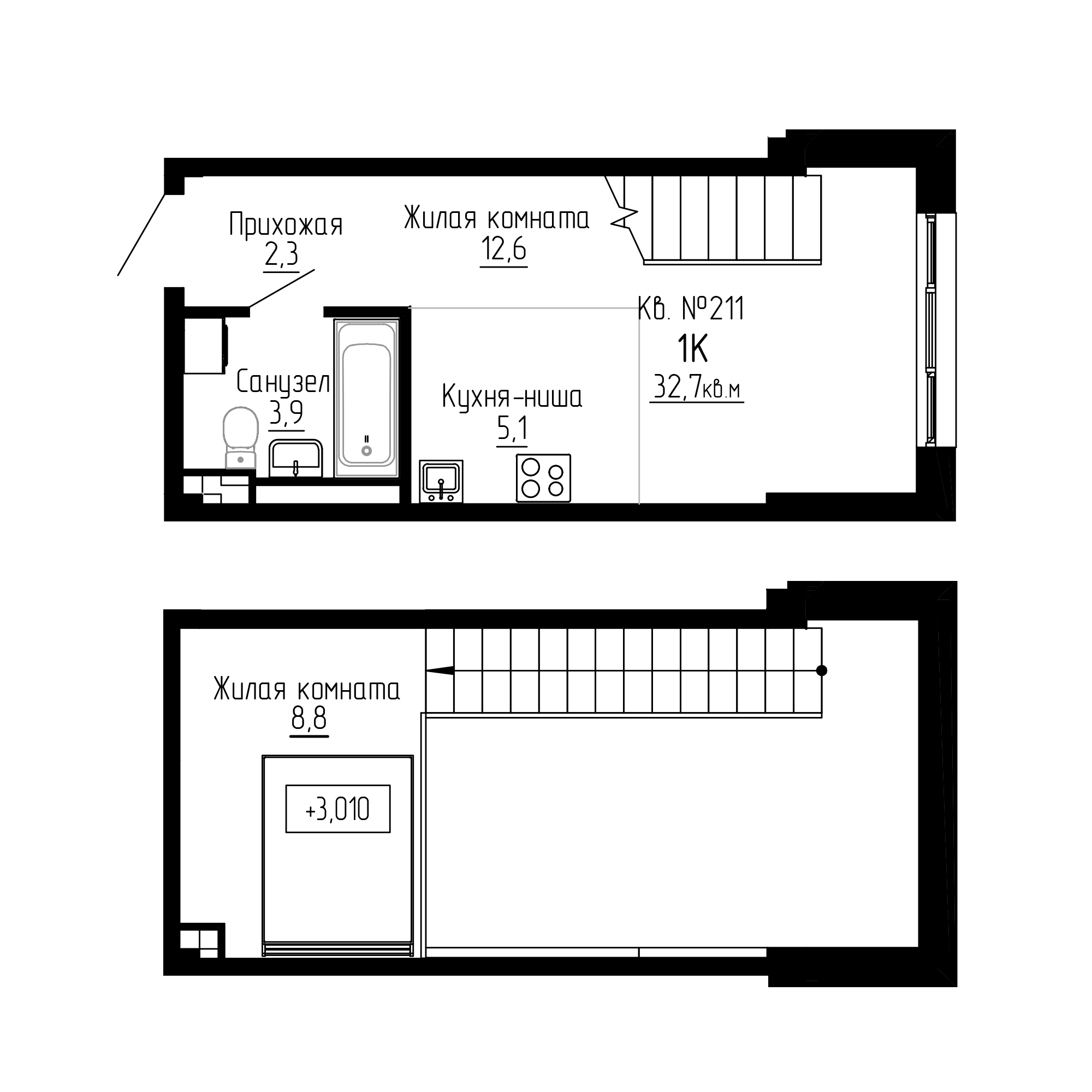 ЖК ДНС Сити (DNS Сити), 2-комн кв 32,7 м2, за 8 175 000 ₽, 1 этаж